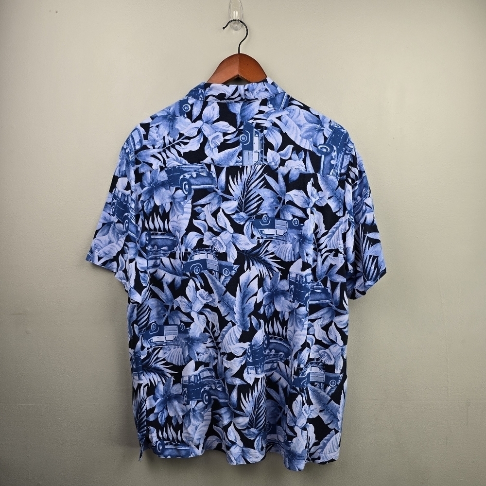 PANAMA JACK Short Sleeve Button-up Shirt Floral/Cars Print Blue Mens Sz L - Picture 9 of 12